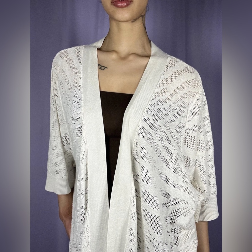 Avenue Off White Open Front Short Sleeve Cardigan Womens Size 3X Knit Cream Boho